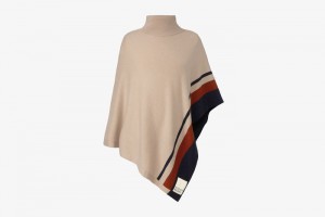 Beige Navy Strathberry Pure Cashmere Asymmetric Poncho | UK ORDG-07138