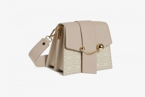 Beige Strathberry Box Crescent Leather Crossbody Bag | UK YUWA-79426