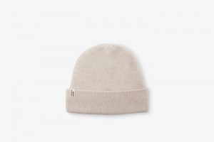 Beige Strathberry Cashmere Ribbed Beanie | UK KTQL-52643