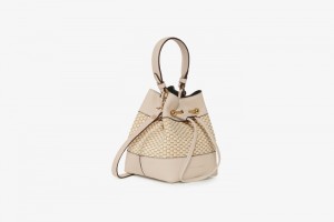 Beige Strathberry Lana Osette Cotton/Leather Shoulder Bag | UK OYFC-35694