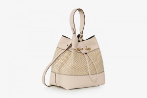 Beige Strathberry Lana Osette Midi Cotton/Leather Shoulder Bag | UK OAJN-10526