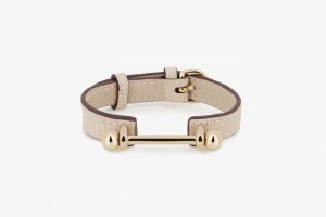 Beige Strathberry Music Bar Lizard-Embossed Leather Bracelet | UK WQBP-73529