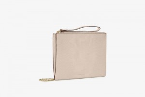 Beige Strathberry Pouch On A Chain Lizard-Embossed Leather Mini Bag | UK HJYQ-67351