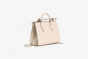 Beige Strathberry The Nano Tote Croc-Embossed Leather Mini Bag | UK TDWQ-45079