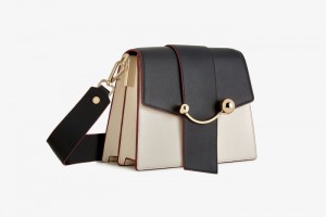 Black Beige Strathberry Box Crescent With Edge Shoulder Bag | UK INBJ-01369