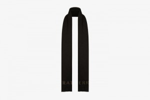 Black Strathberry Cashmere Wool Logo Scarf | UK GRZF-19745