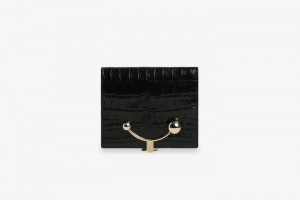 Black Strathberry Crescent Croc-Embossed Leather Wallet | UK ZPXS-03518