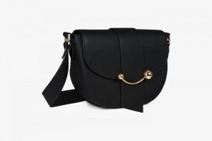 Black Strathberry Crescent Satchel Crossbody Bag | UK EIMS-73805