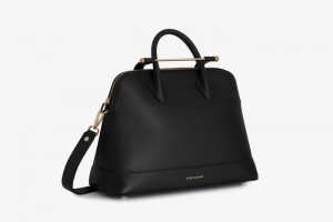 Black Strathberry Dome Midi Top Handle Bag | UK DTHU-40197