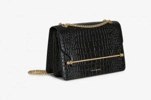 Black Strathberry East/West Croc-Embossed Leather Crossbody Bag | UK NSTI-95876