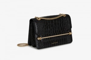 Black Strathberry East/West Mini Croc-Embossed Leather Crossbody Bag | UK OUGQ-01659