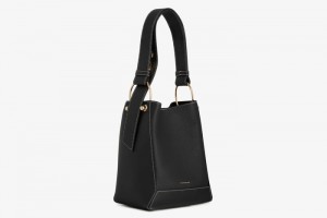 Black Strathberry Lana Midi Bucket With Stitch Shoulder Bag | UK HVFG-39067