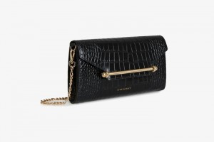 Black Strathberry Multrees Chain Croc-Embossed Leather Wallet | UK KAES-31857