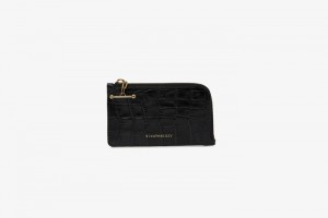 Black Strathberry Princes Street Zip Croc-Embossed Leather Wallet | UK UDNZ-27845