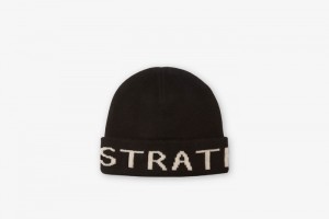 Black Strathberry Pure Cashmere Logo Beanie | UK KAZY-42017