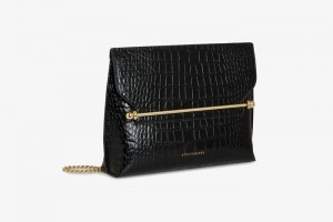 Black Strathberry Stylist Croc-Embossed Leather Crossbody Bag | UK SLDJ-35820