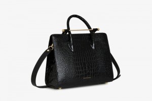 Black Strathberry The Midi Tote Croc-Embossed Leather Crossbody Bag | UK LMJK-01542