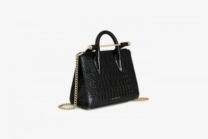 Black Strathberry The Nano Tote Croc-Embossed Leather Top Handle Bag | UK VKLT-58914