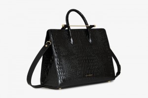 Black Strathberry The Tote Croc-Embossed Leather Shoulder Bag | UK WIUO-57948