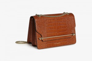 Brown Strathberry East/West Croc-Embossed Leather Shoulder Bag | UK GJSL-86973