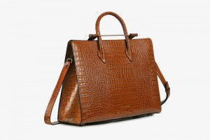 Brown Strathberry The Tote Croc-Embossed Leather Shoulder Bag | UK DLUF-93640