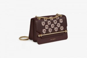 Burgundy Strathberry East/West Floral Beading Embroidery Mini Bag | UK PWKQ-17285