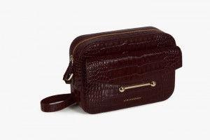 Burgundy Strathberry Mosaic Camera Croc-Embossed Leather Crossbody Bag | UK KMEY-19362