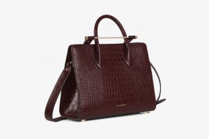 Burgundy Strathberry The Midi Tote Croc-Embossed Leather Crossbody Bag | UK XUNS-64187