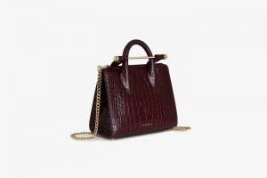 Burgundy Strathberry The Nano Tote Croc-Embossed Leather Top Handle Bag | UK HDQZ-97835