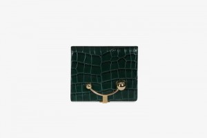 Green Strathberry Crescent Croc-Embossed Leather Wallet | UK IPHV-29574