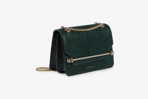 Green Strathberry East/West Mini Croc-Embossed Leather Shoulder Bag | UK WCPQ-80792