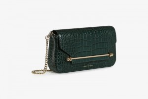 Green Strathberry East/West Omni Croc-Embossed Leather Crossbody Bag | UK QDWJ-21697