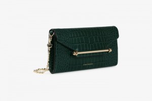 Green Strathberry Multrees Chain Wallet Croc-Embossed Leather Mini Bag | UK PFJE-10384