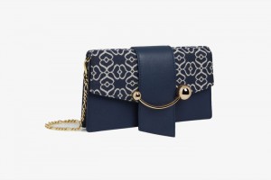 Navy Strathberry Crescent On A Chain Leather Mini Bag | UK KFJN-35692