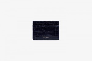 Navy Strathberry Croc-Embossed Leather Croc-Embossed Leather Card Holder | UK NXRV-74285