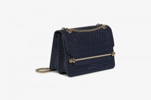 Navy Strathberry East/West Croc-Embossed Leather Mini Bag | UK USHM-89105