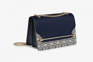 Navy Strathberry East/West Leather Shoulder Bag | UK CWLZ-83076