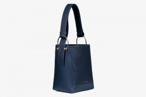 Navy Strathberry Lana Midi Bucket With Stitch Shoulder Bag | UK FBGR-84630