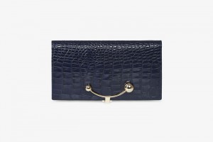 Navy Strathberry Large Crescent Croc-Embossed Leather Wallet | UK UCOE-63807