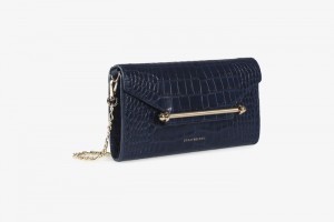 Navy Strathberry Multrees Chain Croc-Embossed Leather Wallet | UK COYZ-14092