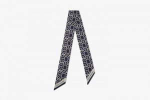 Navy Strathberry Silk Skinny Scarf | UK EKYU-40258