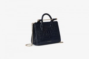 Navy Strathberry The Nano Tote Croc-Embossed Leather Crossbody Bag | UK XFRY-69207