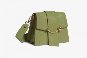 Olive Strathberry Box Crescent Lizard-Embossed Leather Shoulder Bag | UK EVWD-92583