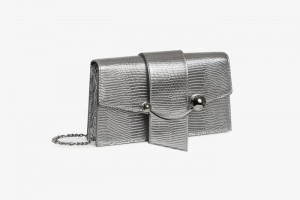 Silver Strathberry Crescent On A Chain Lizard-Embossed Leather Mini Bag | UK WAEC-31076