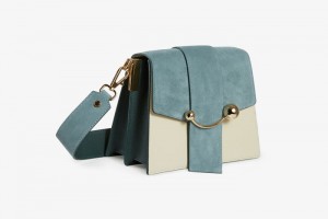 White Blue Strathberry Box Crescent Leather/Suede Shoulder Bag | UK IOGA-96105