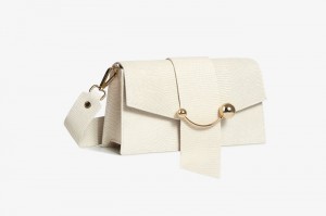 White Strathberry Crescent Lizard-Embossed Leather Mini Bag | UK JBKS-56327