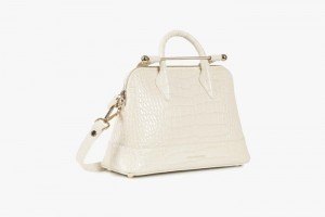 White Strathberry Dome Mini Croc-Embossed Leather Top Handle Bag | UK CZWV-45816