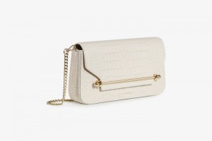 White Strathberry East/West Omni Croc-Embossed Leather Crossbody Bag | UK NTHU-18567