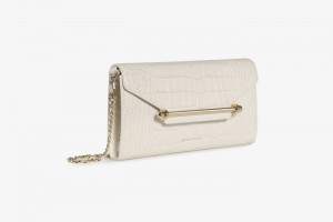 White Strathberry Multrees Chain Croc-Embossed Leather Wallet | UK DLSH-74231