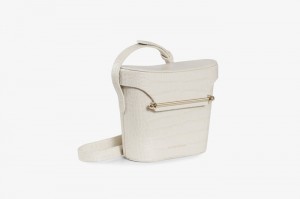 White Strathberry Safari Croc-Embossed Leather Shoulder Bag | UK WBUJ-05269